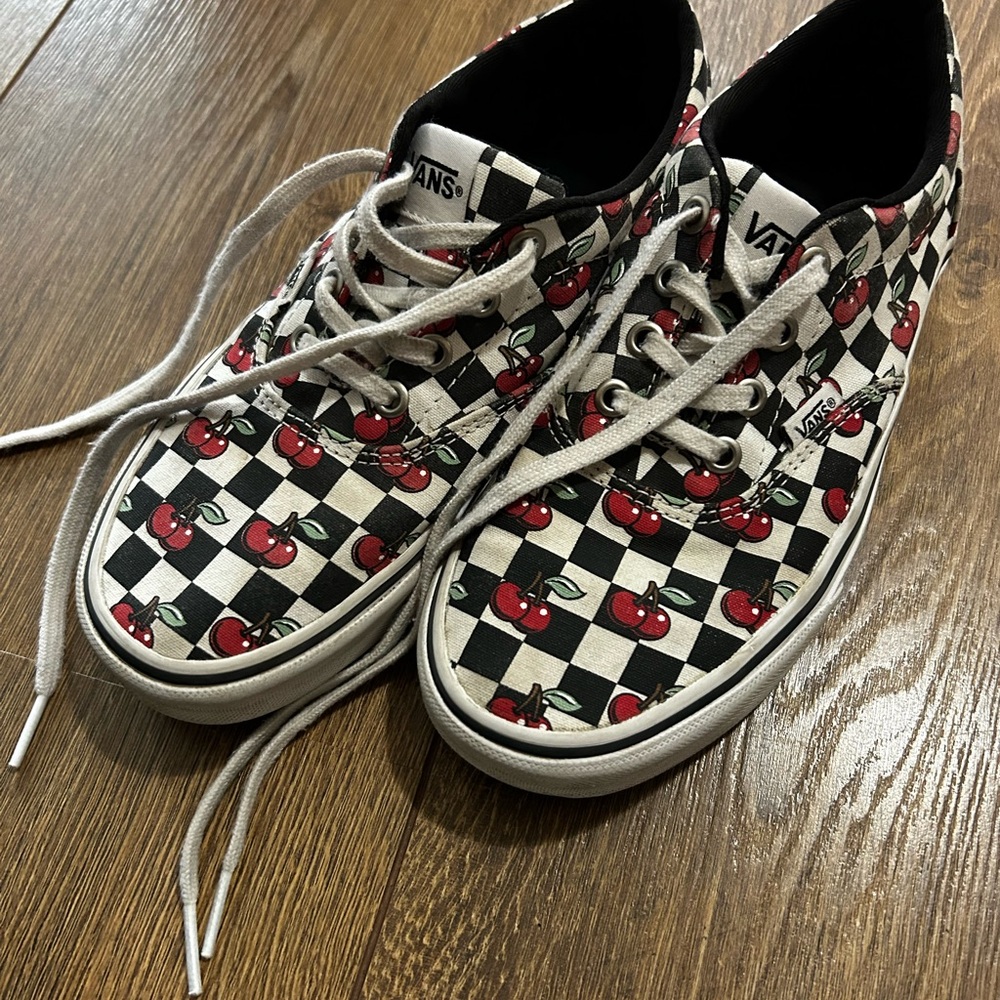 Vans Checkered Cherry Sneakers - Black and White lace up size 7 women